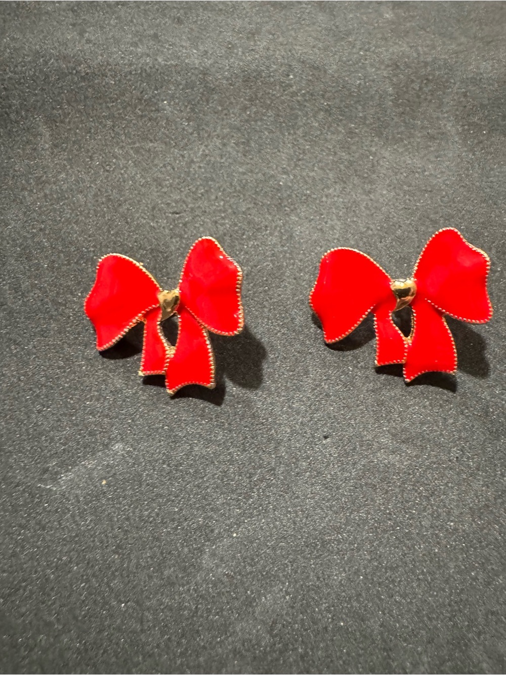 Red Enamel Bow Clip-On Earrings